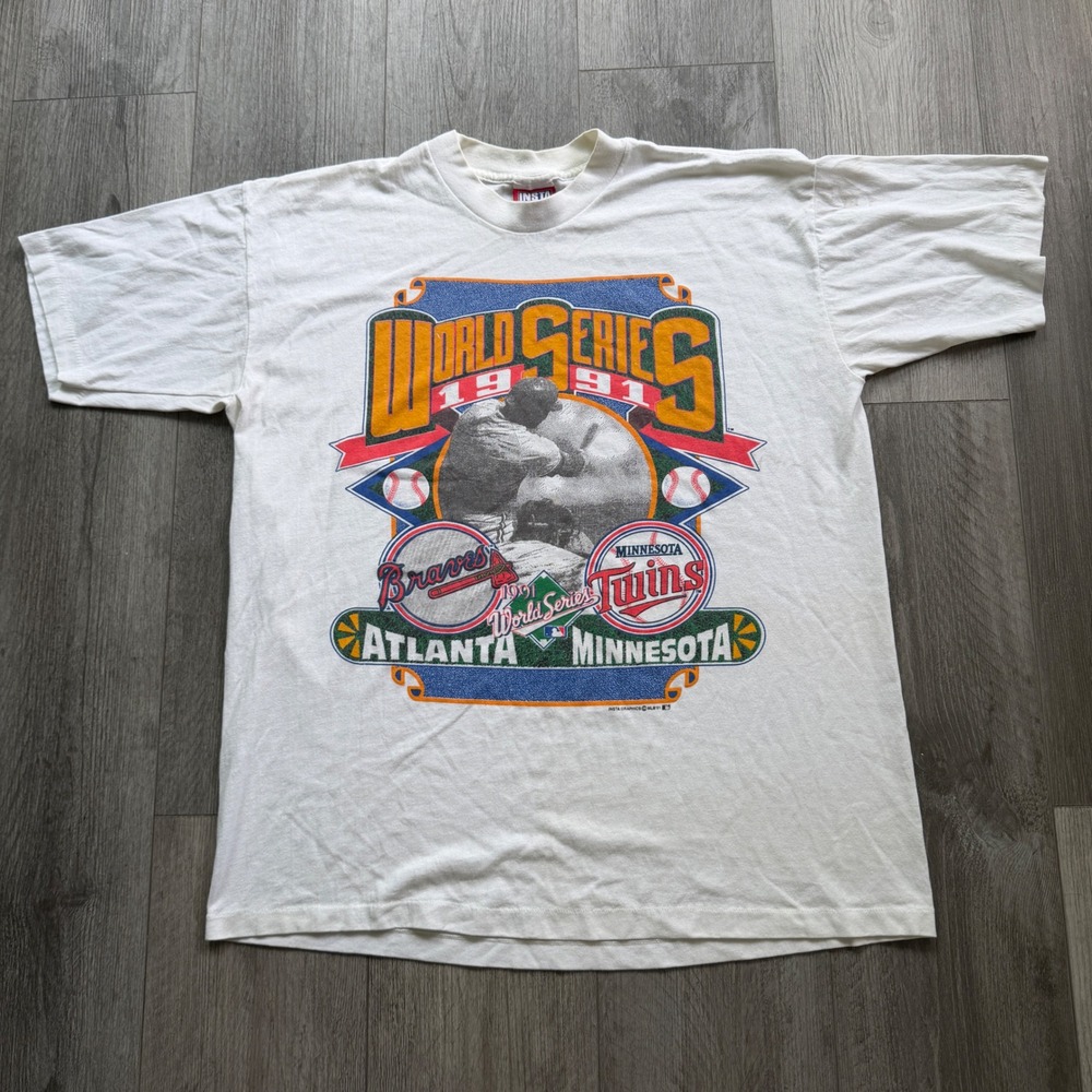 Vintage 1991 World Series Twins vs Braves T-Shirt XL USA Made MLB Graphic Tee